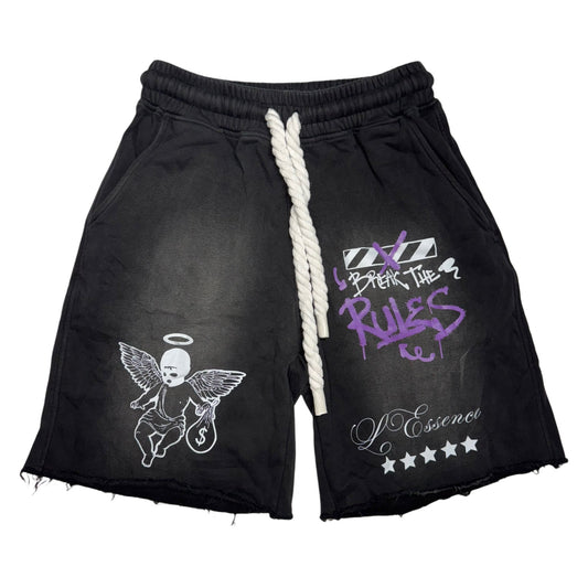 L'ESSENCE Customized Black Washed Shorts With Thick Drawstrings. - L'ESSENCEL'ESSENCE Customized Black Washed Shorts With Thick Drawstrings.