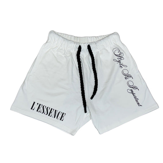 L'ESSENCE Customized White Shorts With Black Thick Drawstrings. - L'ESSENCEL'ESSENCE Customized White Shorts With Black Thick Drawstrings.